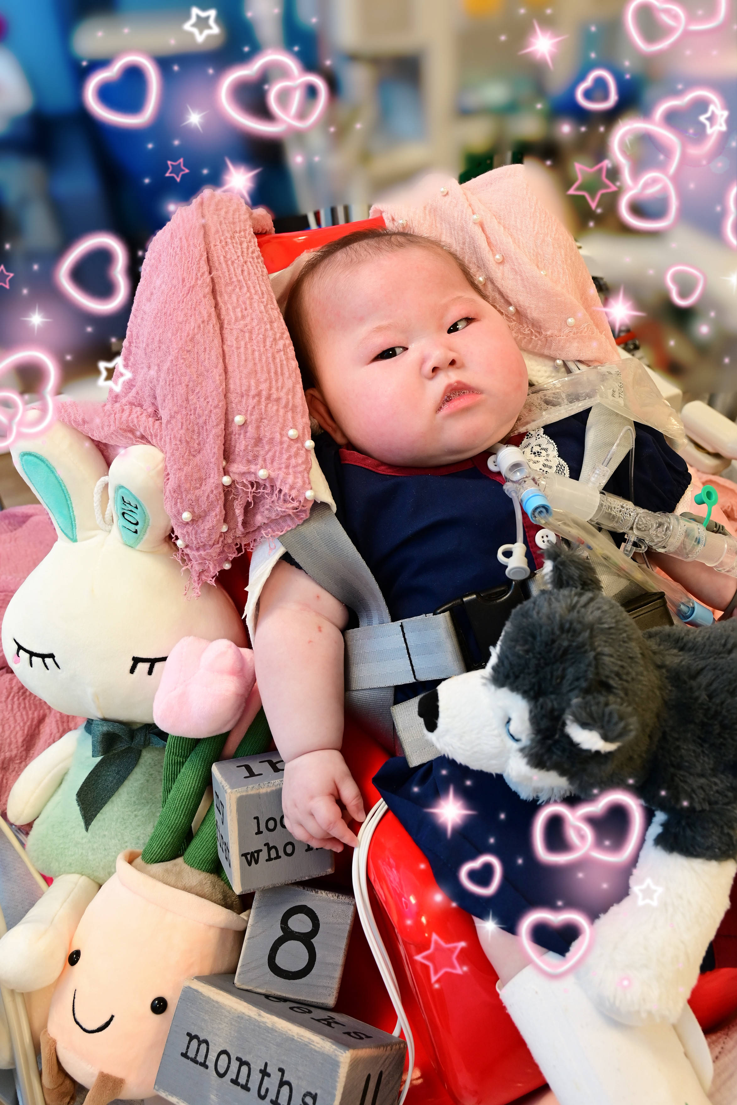 Image of Constance with blocks written 'look who's 8 months''